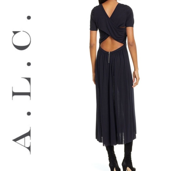 A.L.C criss cross back Jersey dress in navy - Picture 2 of 7